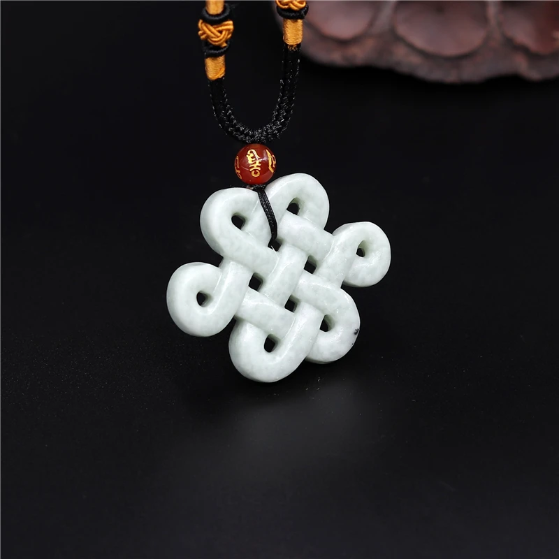 Women'S Fashion Jewellery - Natural Chinese Knot White Green Jade
