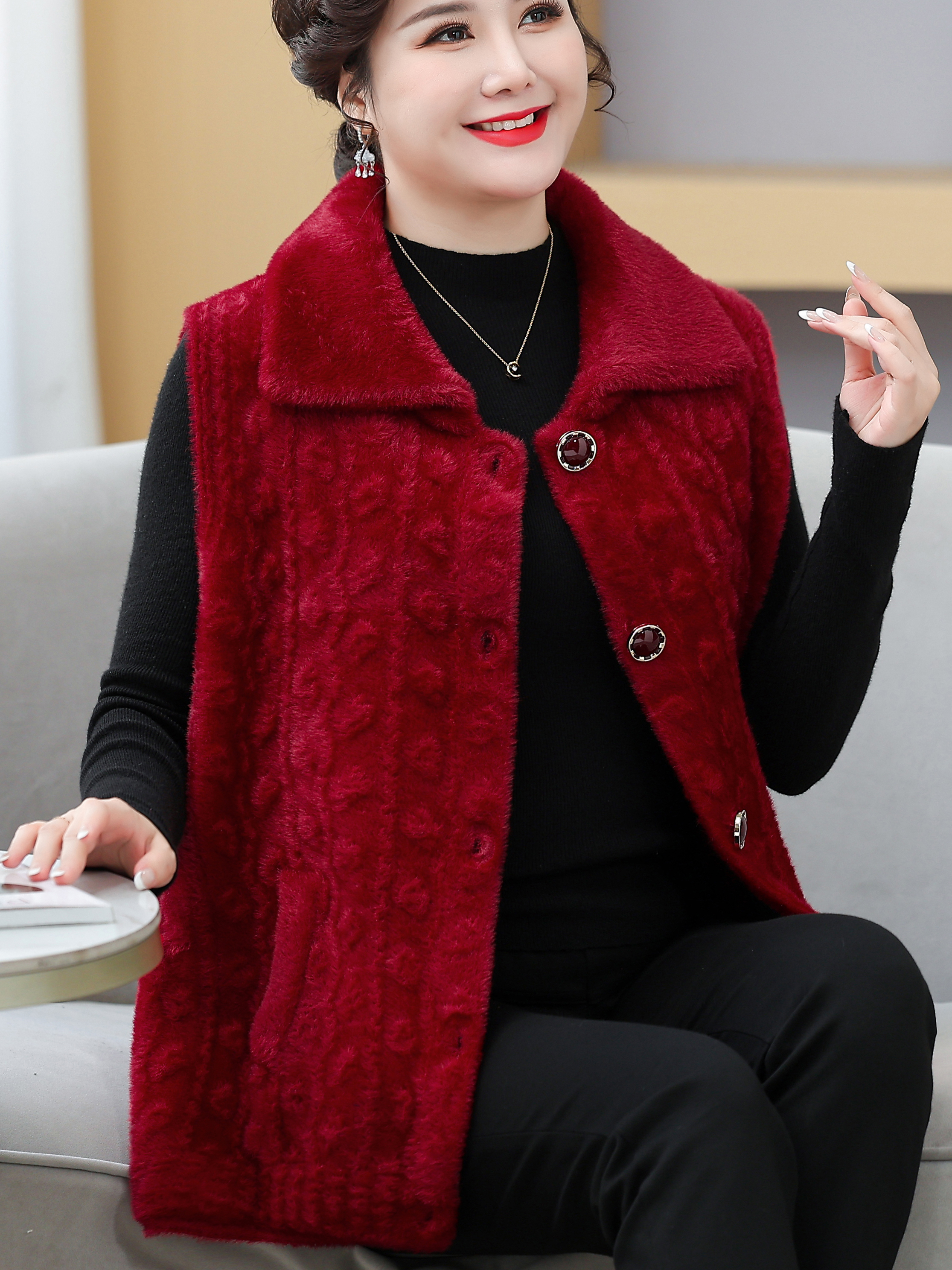 Women Fashion Over 60 - Thickened Woolen Coat for Middle-Aged Women