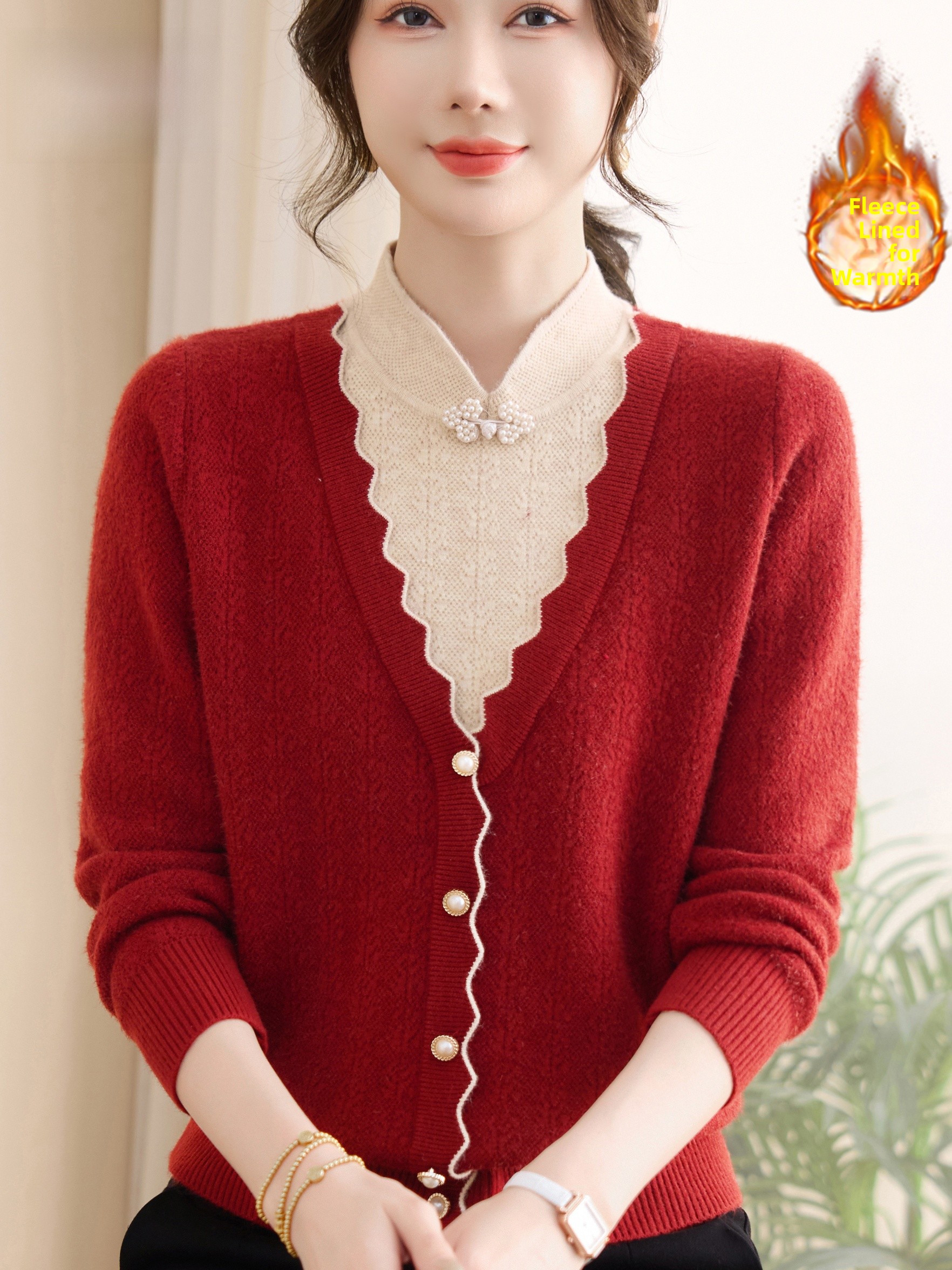 Women Fashion Over 60 - Autumn Winter Thickened Fleece Lined Knitted
