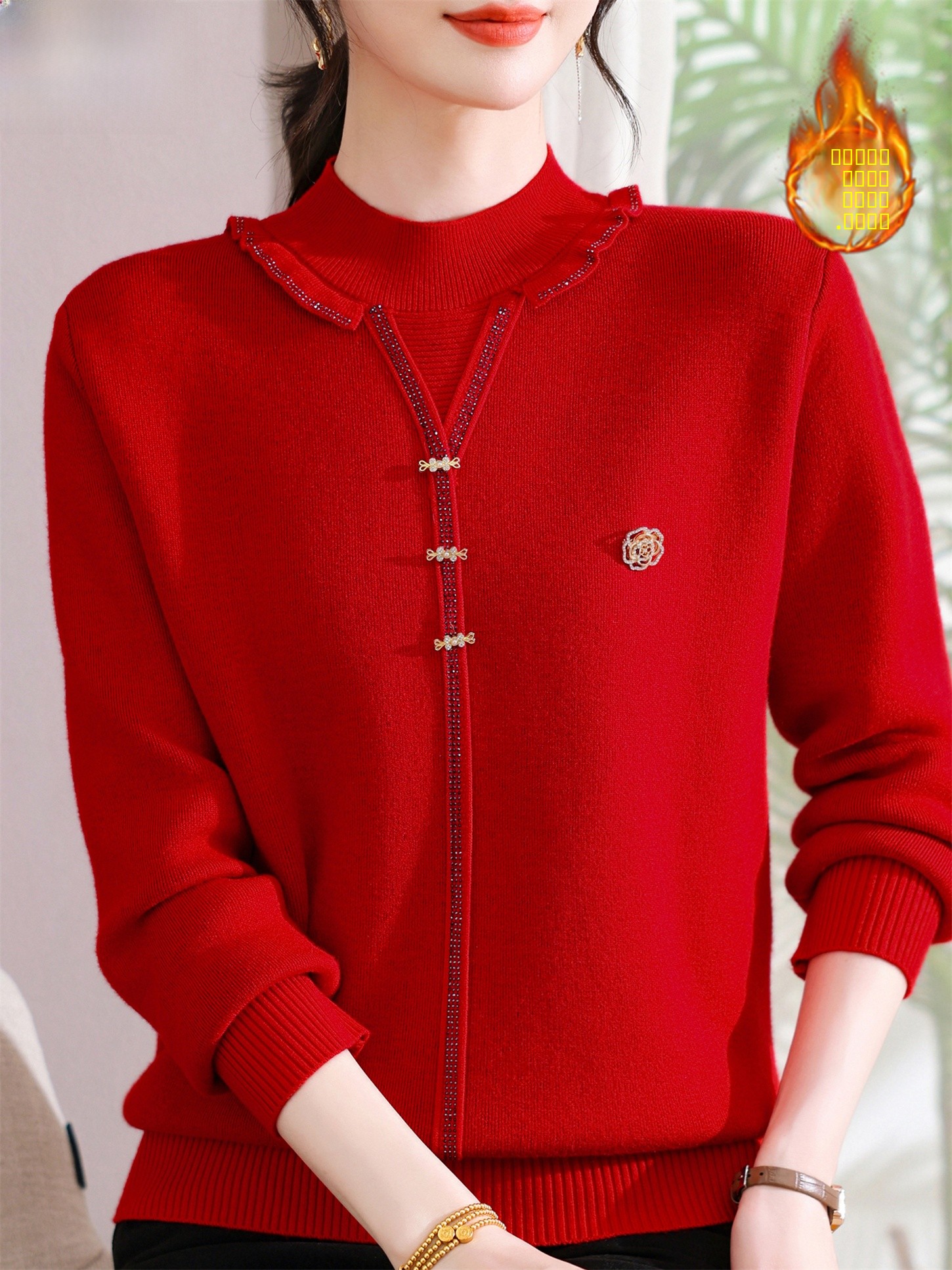 Women Fashion Over 60 - Thickened Fleece Knitted Sweater Base Shirt