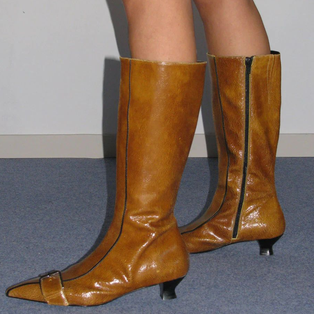 Women'S Fashion Knee High Boots - Buckle Belt Sewing Stiletto Boots Sexy