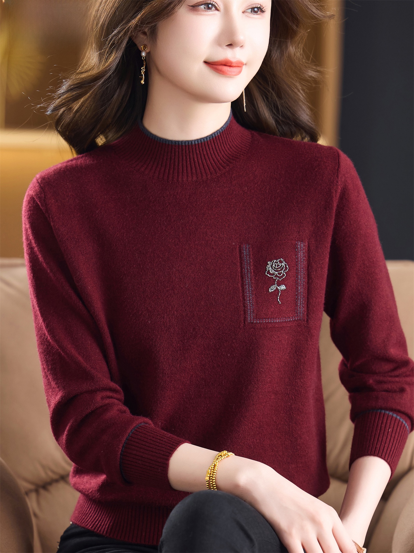 Slimming Effect Woolen Sweater - Women Fashion Over 60 บทวิจารณ์และราคา
