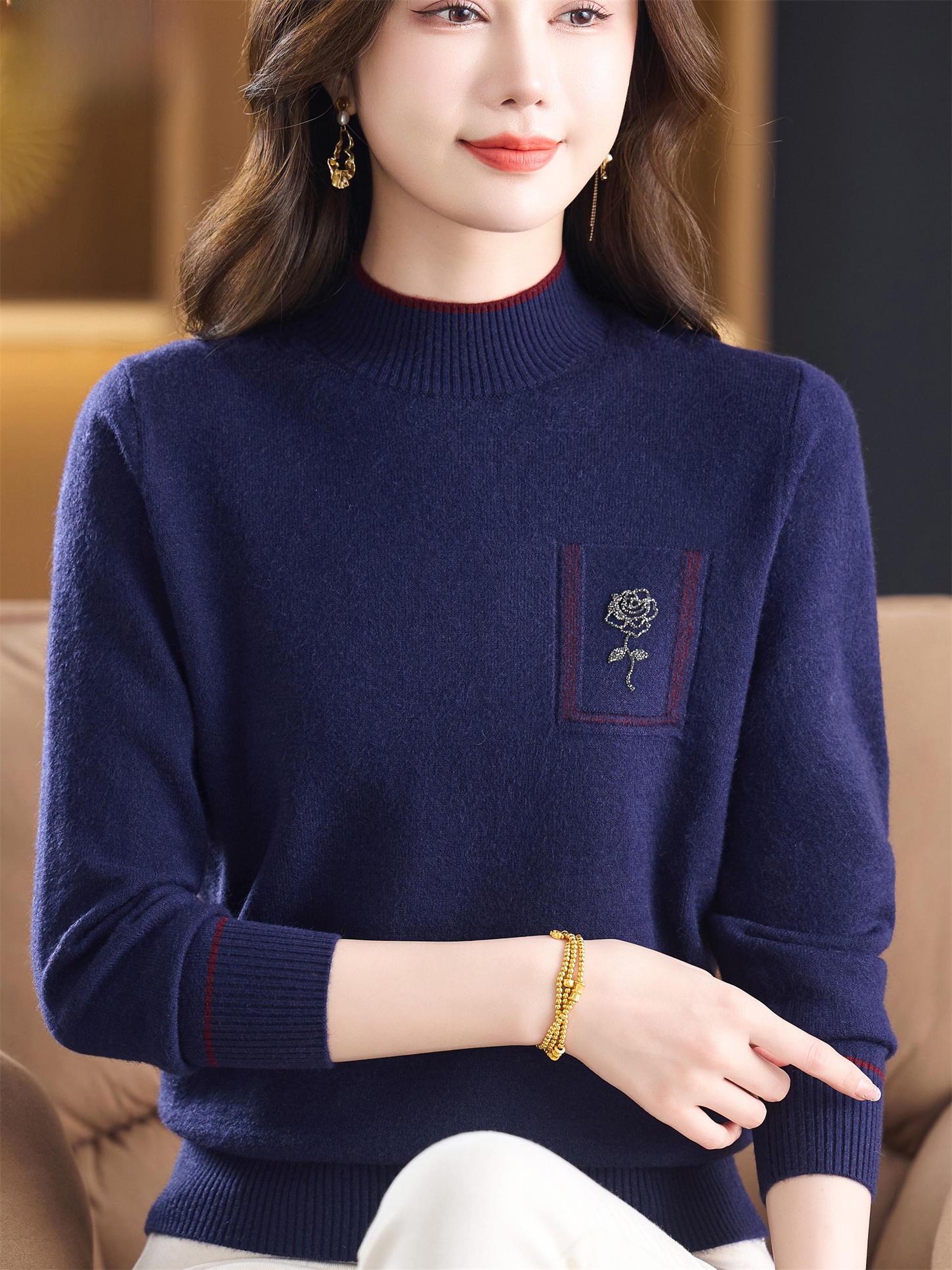 Slimming Effect Woolen Sweater - Women Fashion Over 60 บทวิจารณ์และราคา