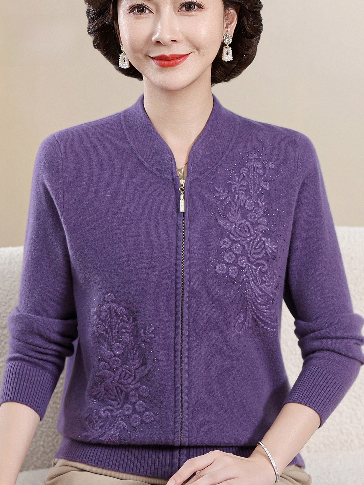 Elegant Embroidered Zipper Kni - Women Fashion Over 60 บทวิจารณ์และราคา