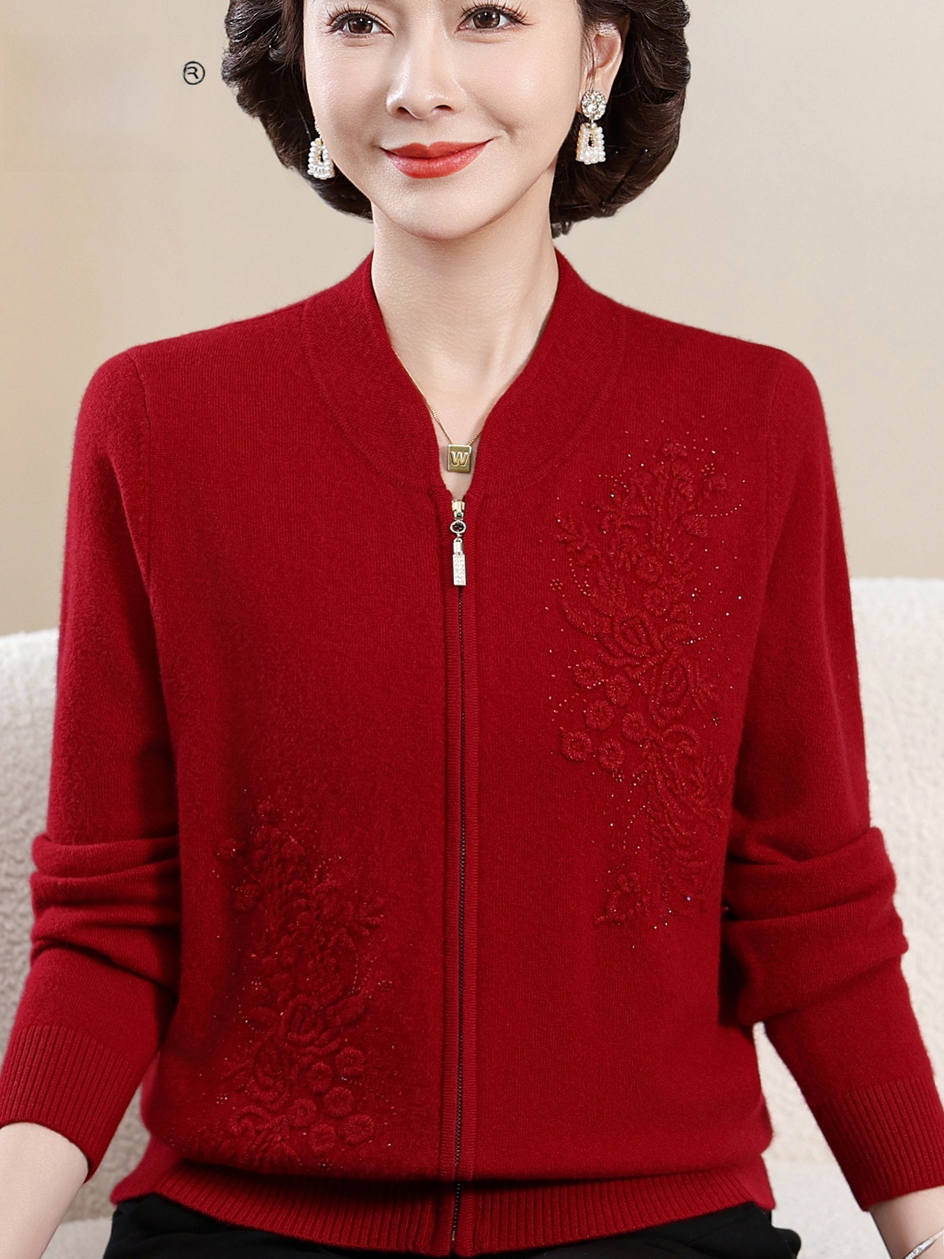 Elegant Embroidered Zipper Kni - Women Fashion Over 60 บทวิจารณ์และราคา