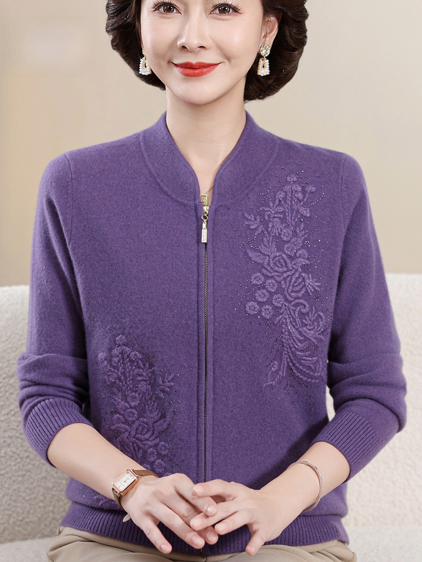 Elegant Embroidered Zipper Kni - Women Fashion Over 60 บทวิจารณ์และราคา