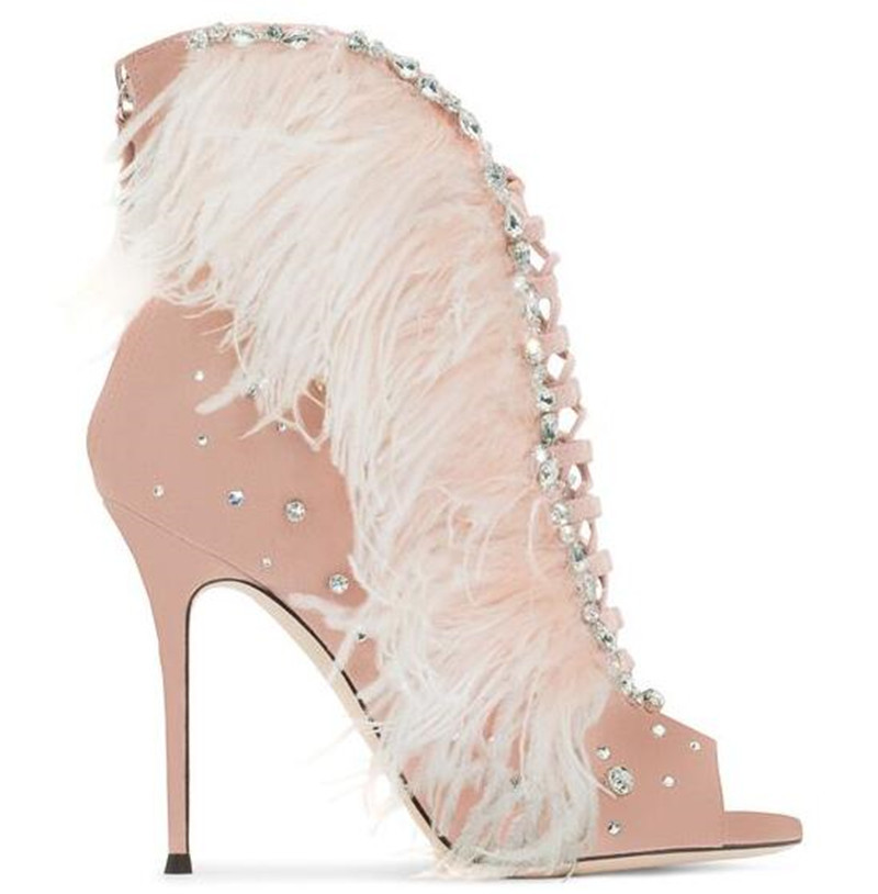 Bling Crystal Fur Peep Toe Ank - Women Fashion Show บทวิจารณ์และราคา