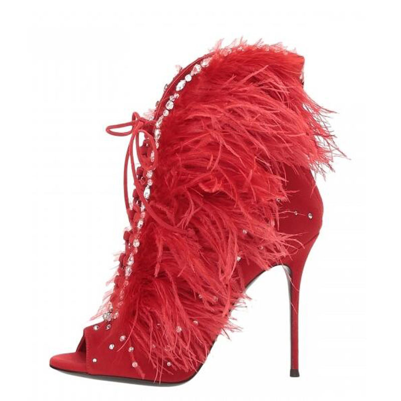 Bling Crystal Fur Peep Toe Ank - Women Fashion Show บทวิจารณ์และราคา