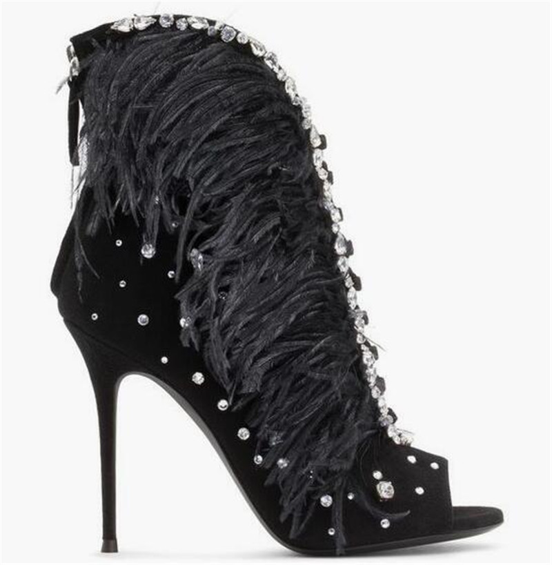 Bling Crystal Fur Peep Toe Ank - Women Fashion Show บทวิจารณ์และราคา
