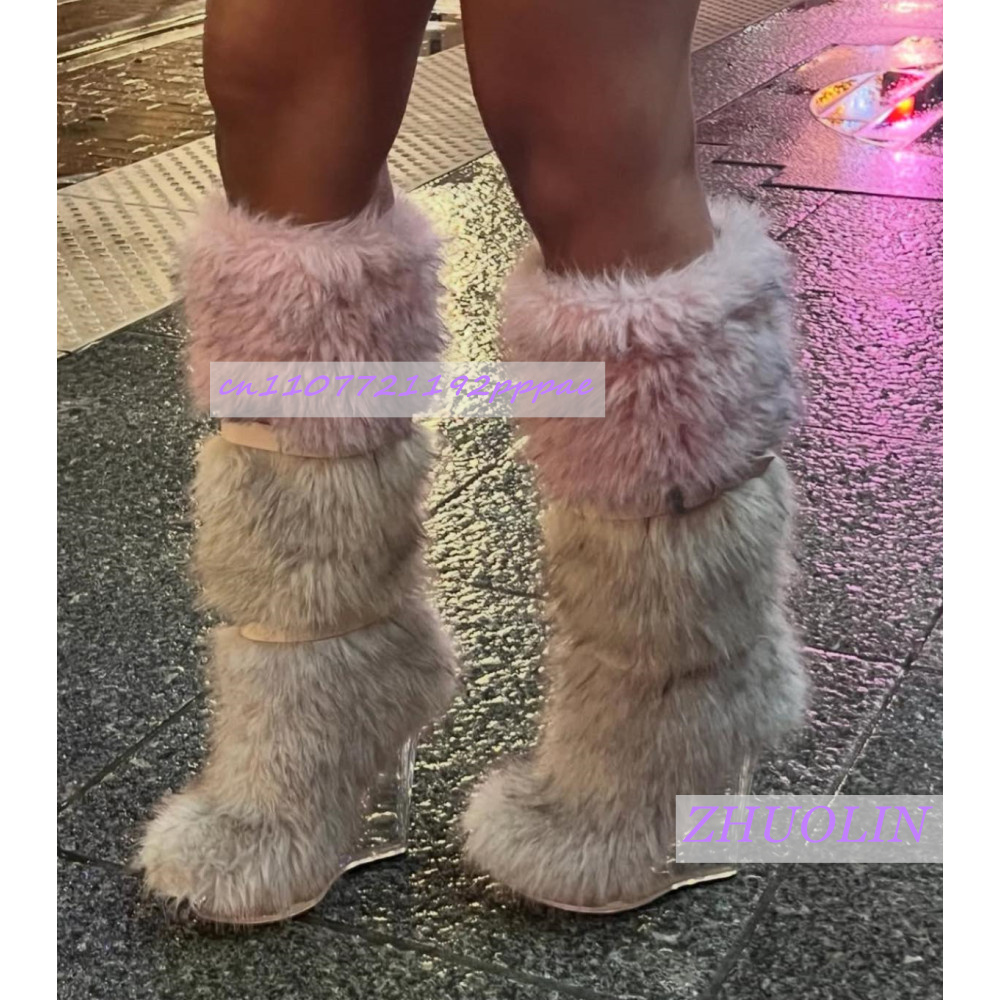 Winter Gradient Furry Transpar - Women'S Fashion Knee High Boots บทวิจารณ์และราคา