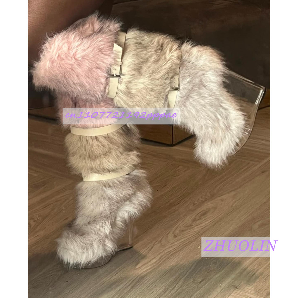 Winter Gradient Furry Transpar - Women'S Fashion Knee High Boots บทวิจารณ์และราคา