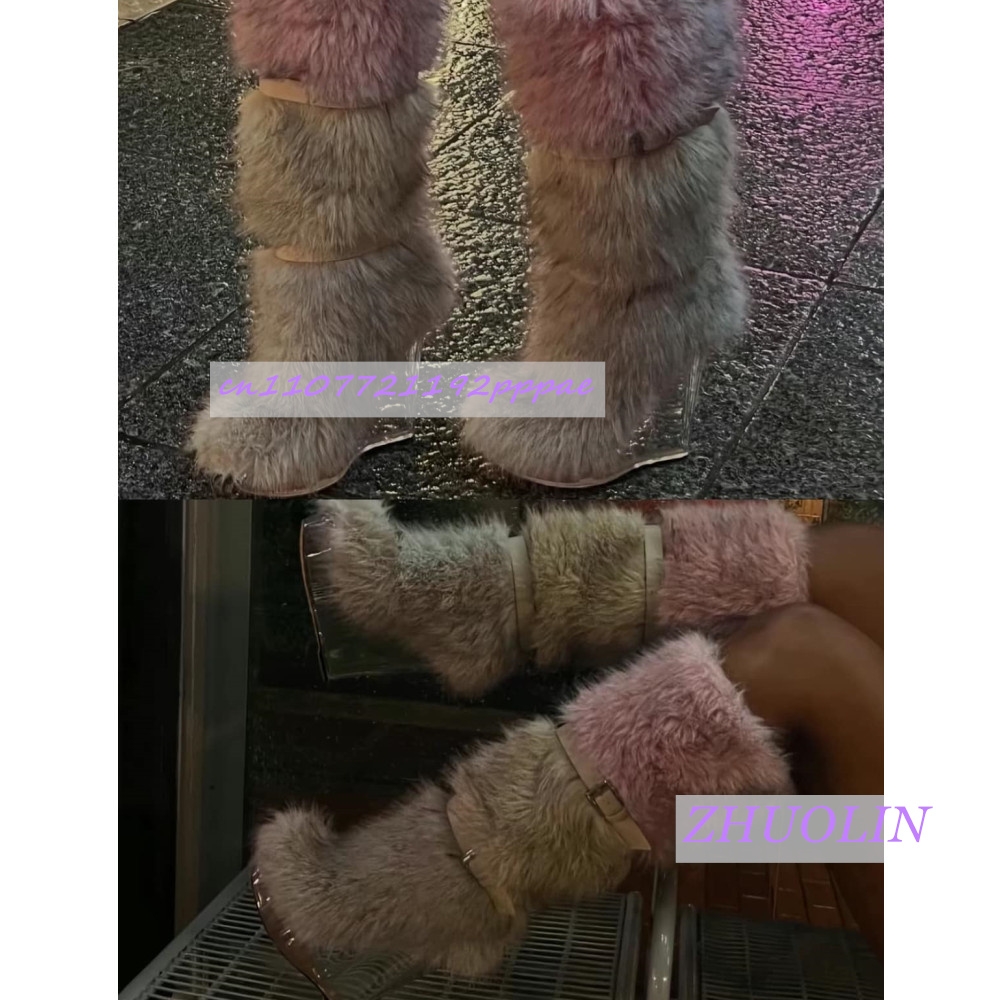 Winter Gradient Furry Transpar - Women'S Fashion Knee High Boots บทวิจารณ์และราคา