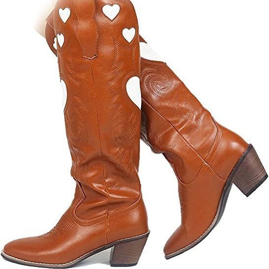Fashion Love Heart Chunky Heel - Women'S Fashion Knee High Boots บทวิจารณ์และราคา