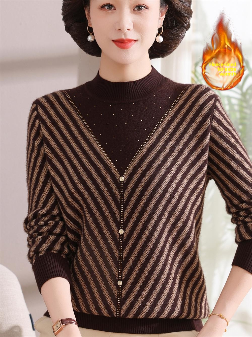 Thickened Fleece Warm Knitted  - Women Fashion Over 60 บทวิจารณ์และราคา