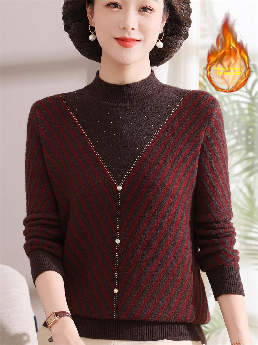 Thickened Fleece Warm Knitted  - Women Fashion Over 60 บทวิจารณ์และราคา