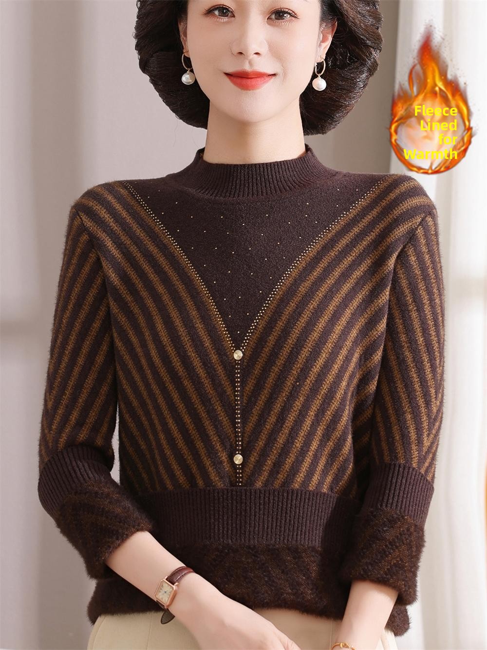 Thickened Fleece Warm Knitted  - Women Fashion Over 60 บทวิจารณ์และราคา