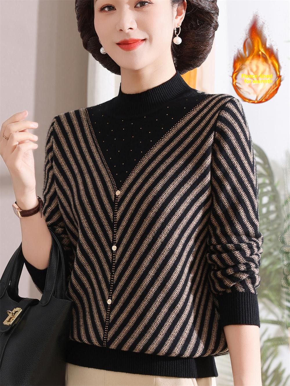 Thickened Fleece Warm Knitted  - Women Fashion Over 60 บทวิจารณ์และราคา