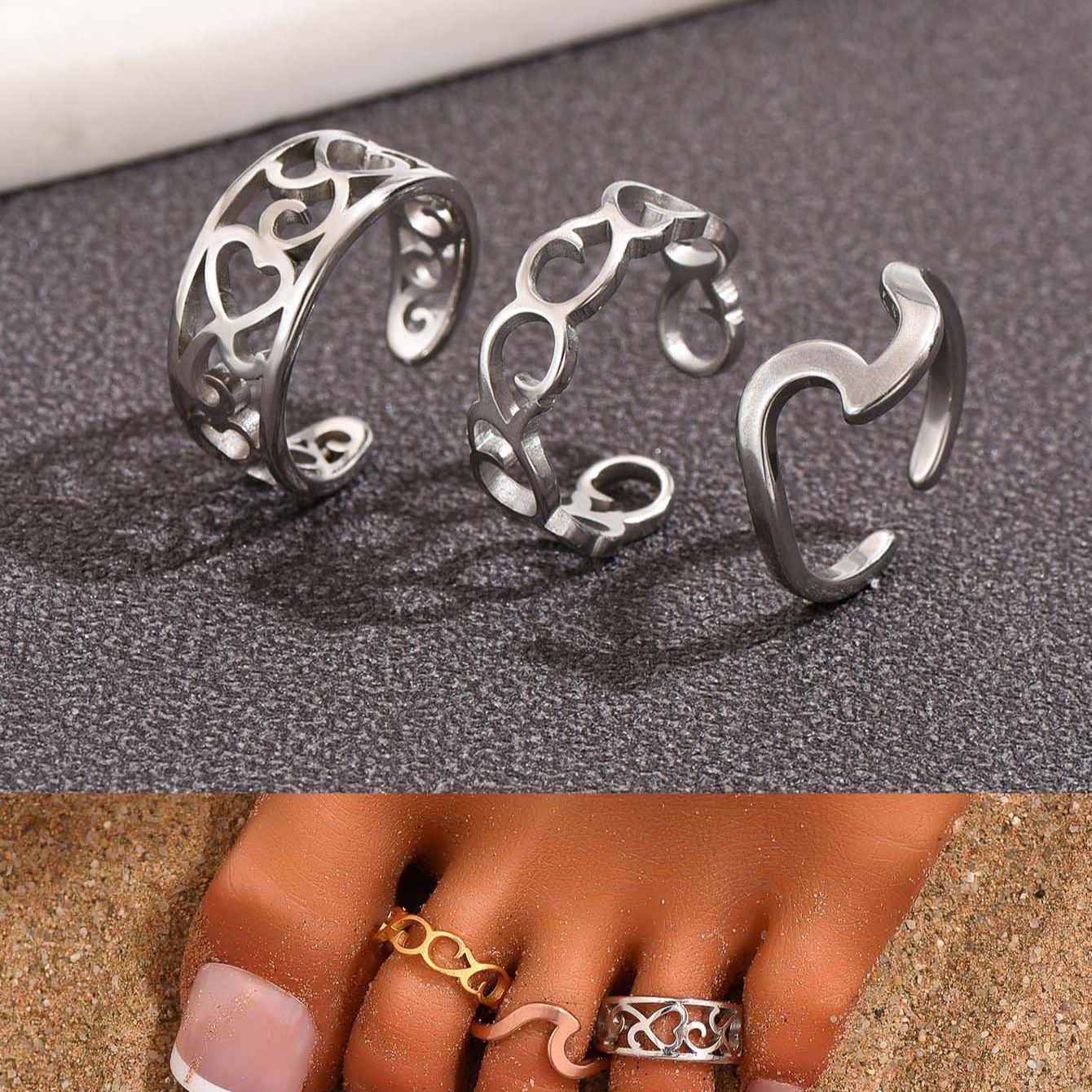3PC Filled Toe Rings Set for W - Women'S Fashion Rings Gold บทวิจารณ์และราคา