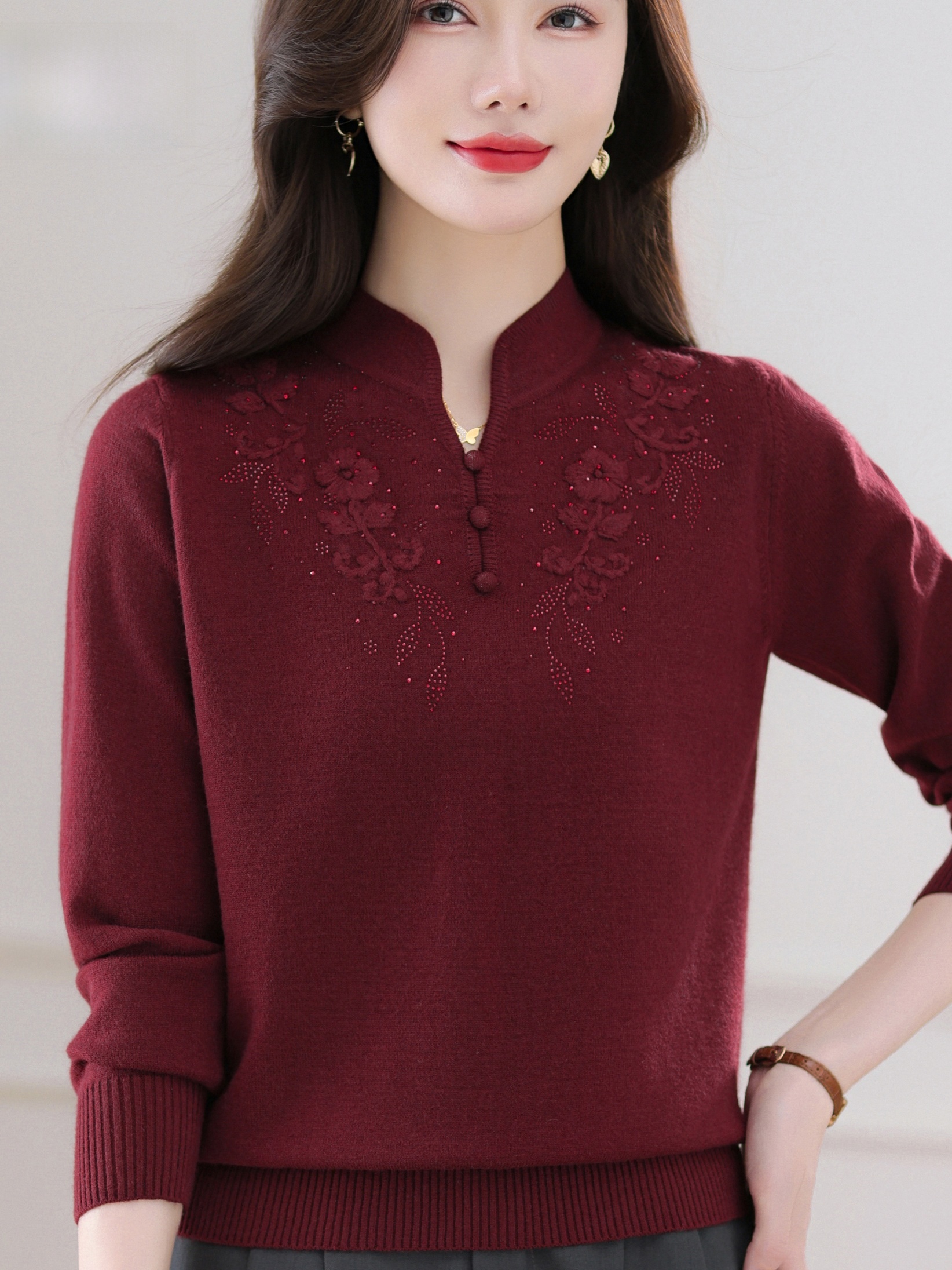 Warmth Embroidered Knitted Woo - Women Fashion Over 60 บทวิจารณ์และราคา