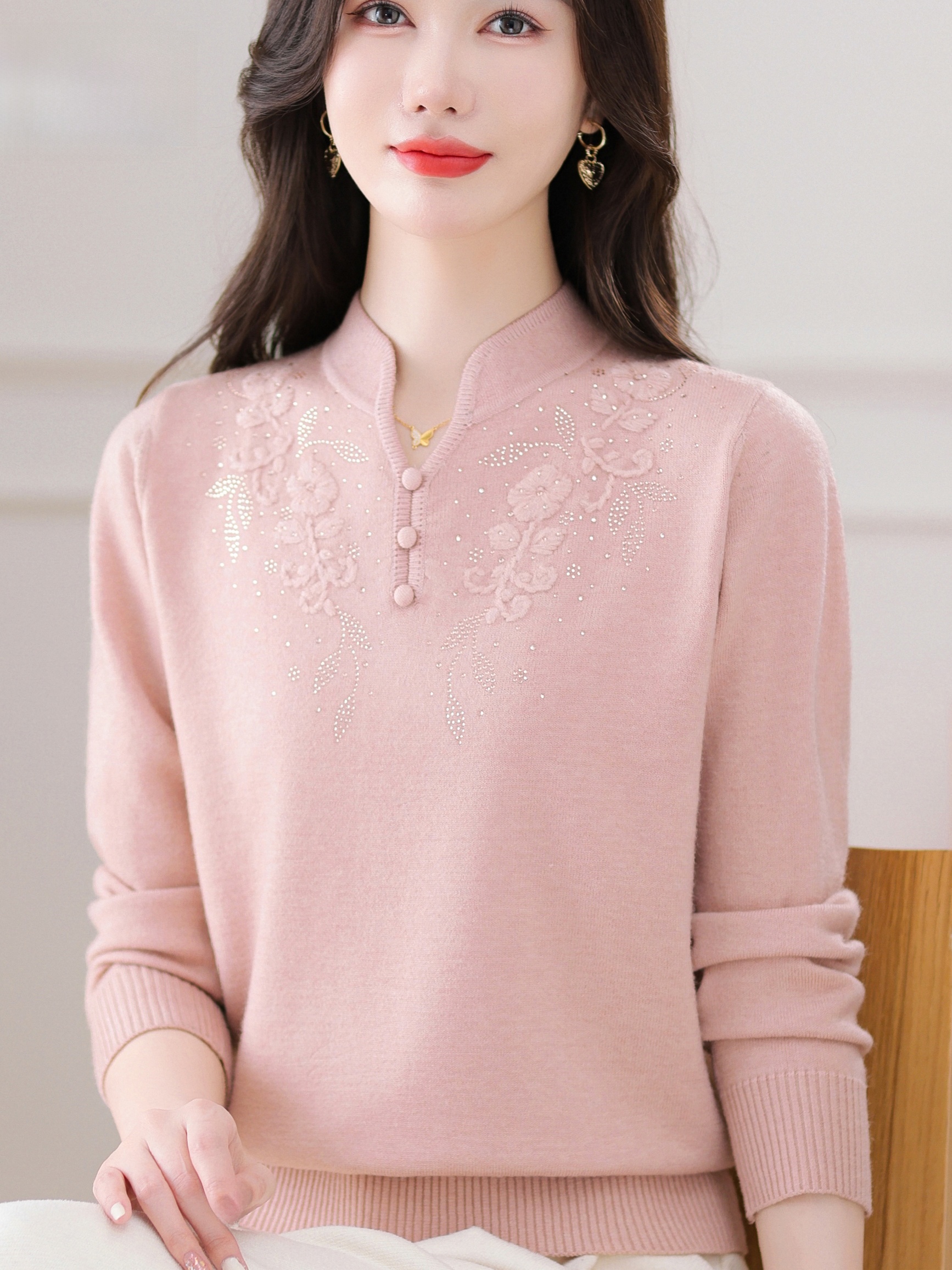 Warmth Embroidered Knitted Woo - Women Fashion Over 60 บทวิจารณ์และราคา