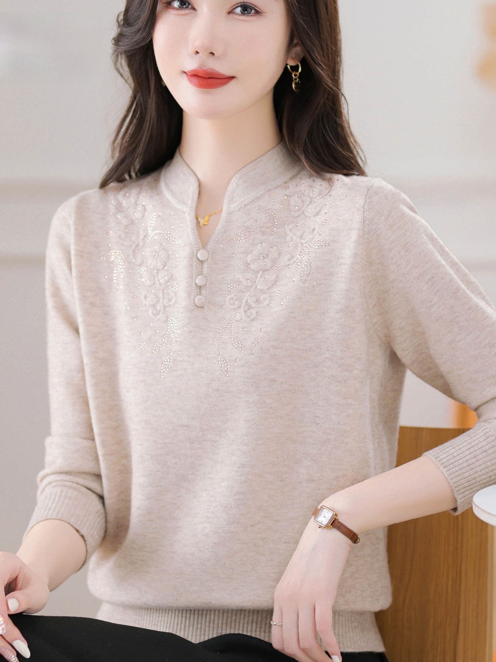 Warmth Embroidered Knitted Woo - Women Fashion Over 60 บทวิจารณ์และราคา