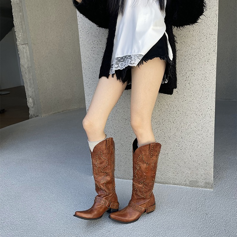 Autumn Winter Belt Buckle Rive - Women'S Fashion Knee High Boots บทวิจารณ์และราคา