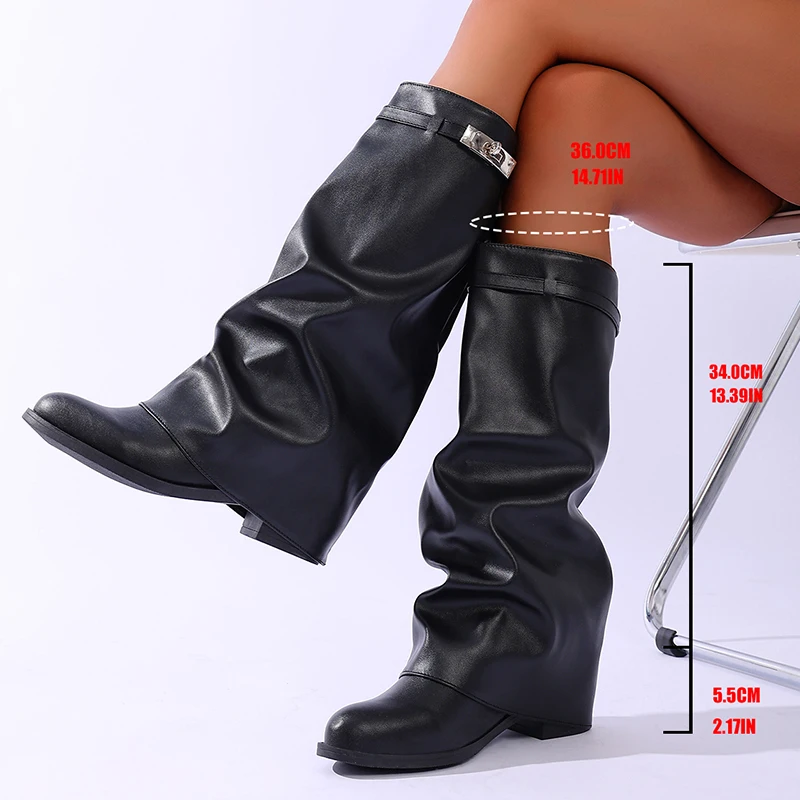 Brand Design Black Pu Leather  - Women'S Fashion Knee High Boots บทวิจารณ์และราคา