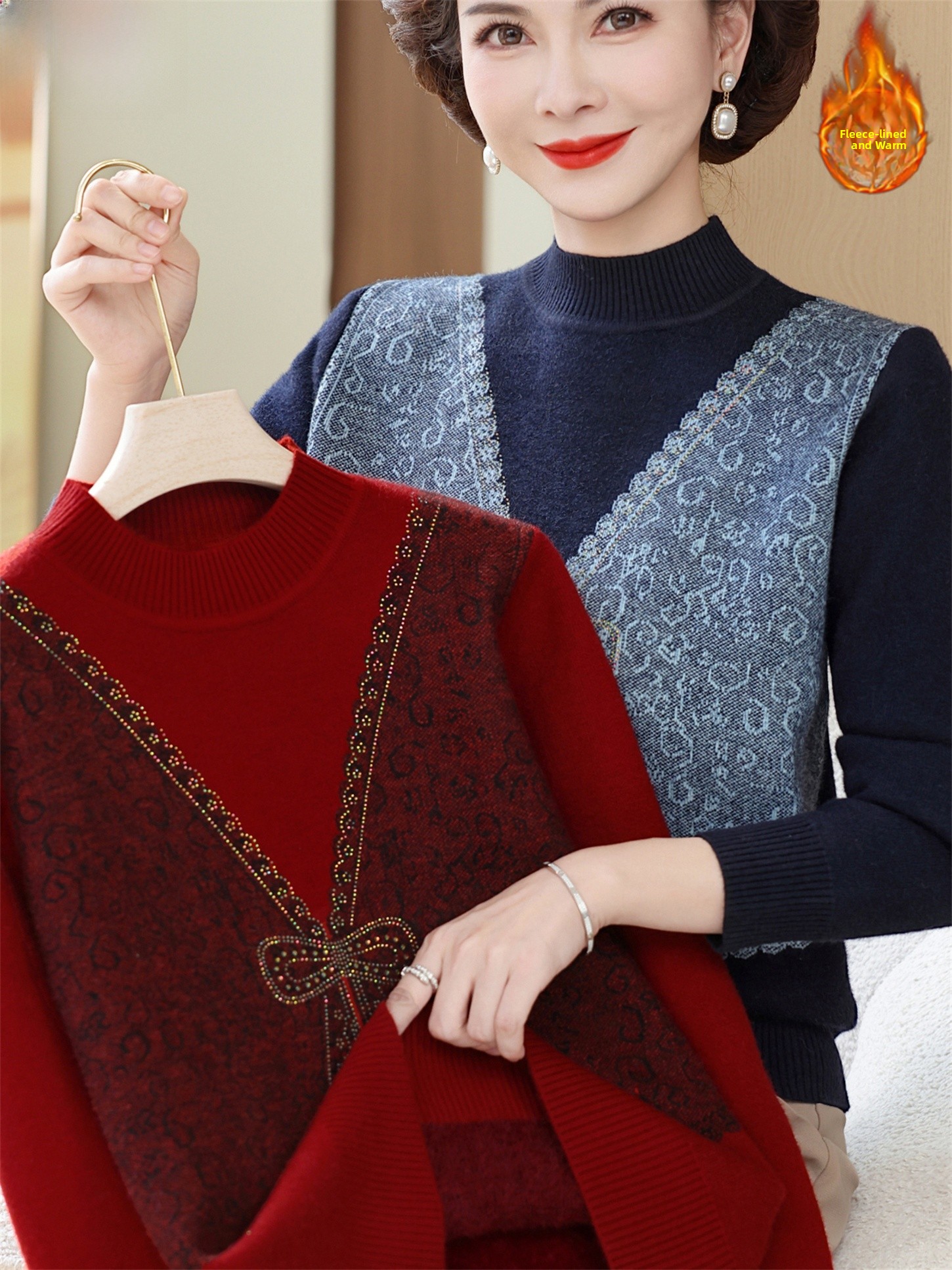 Thickened Fleece Winter Knitte - Women Fashion Over 60 บทวิจารณ์และราคา