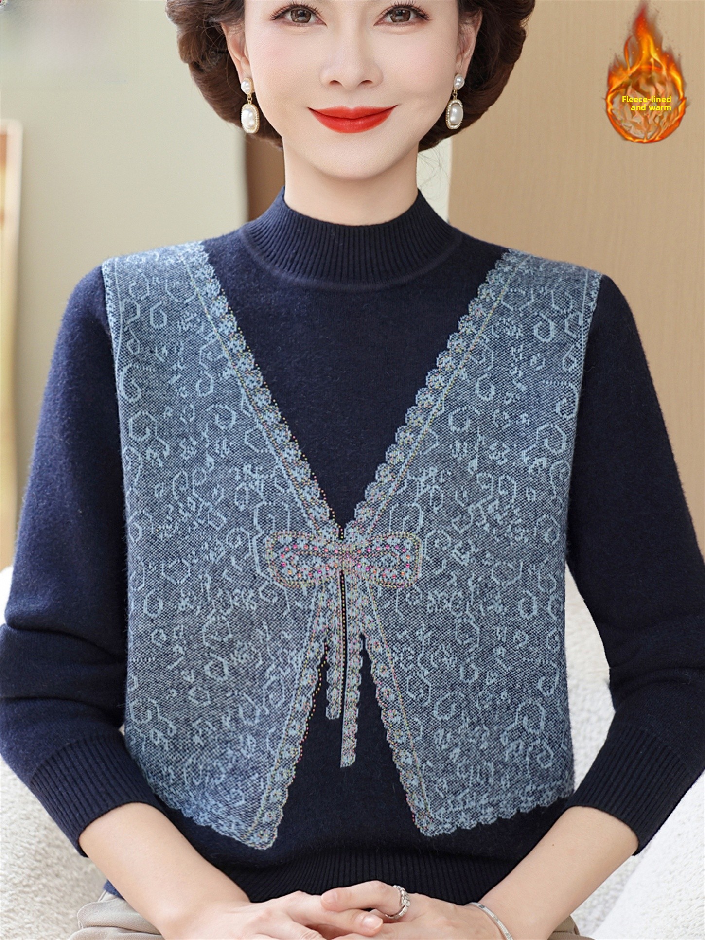 Thickened Fleece Winter Knitte - Women Fashion Over 60 บทวิจารณ์และราคา