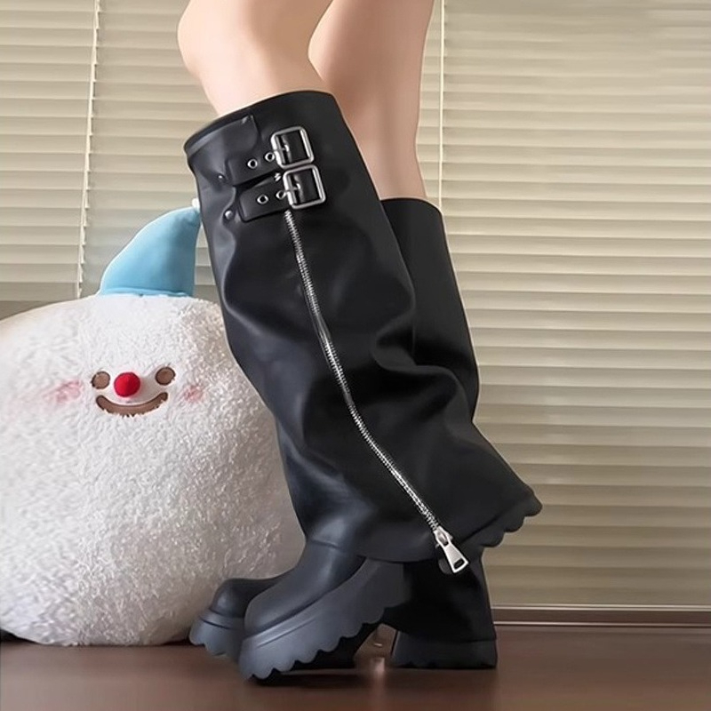 Punk Style Splicing Thick Bott - Women'S Fashion Knee High Boots บทวิจารณ์และราคา