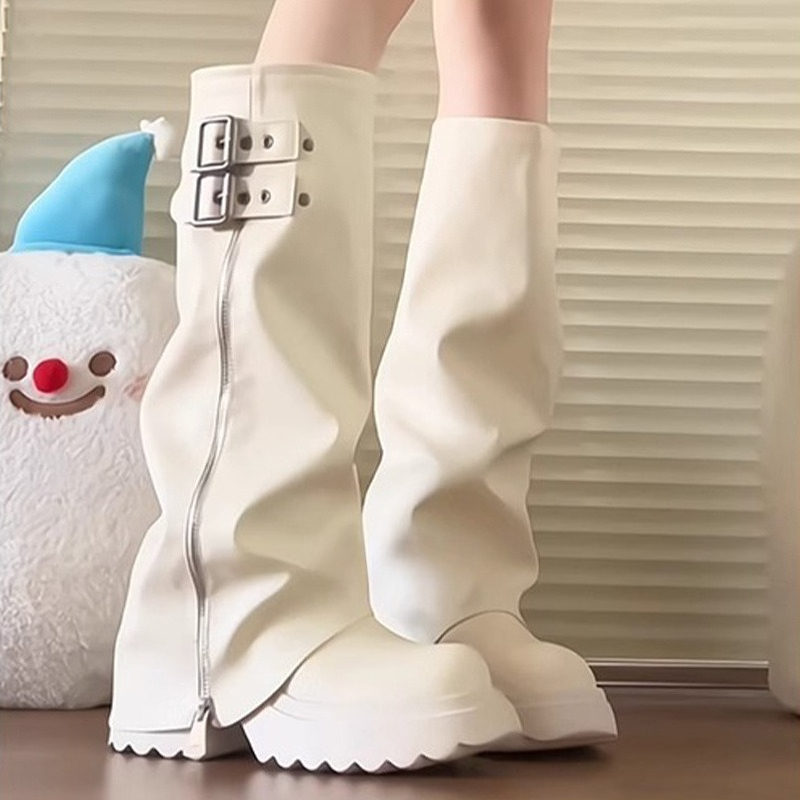 Punk Style Splicing Thick Bott - Women'S Fashion Knee High Boots บทวิจารณ์และราคา
