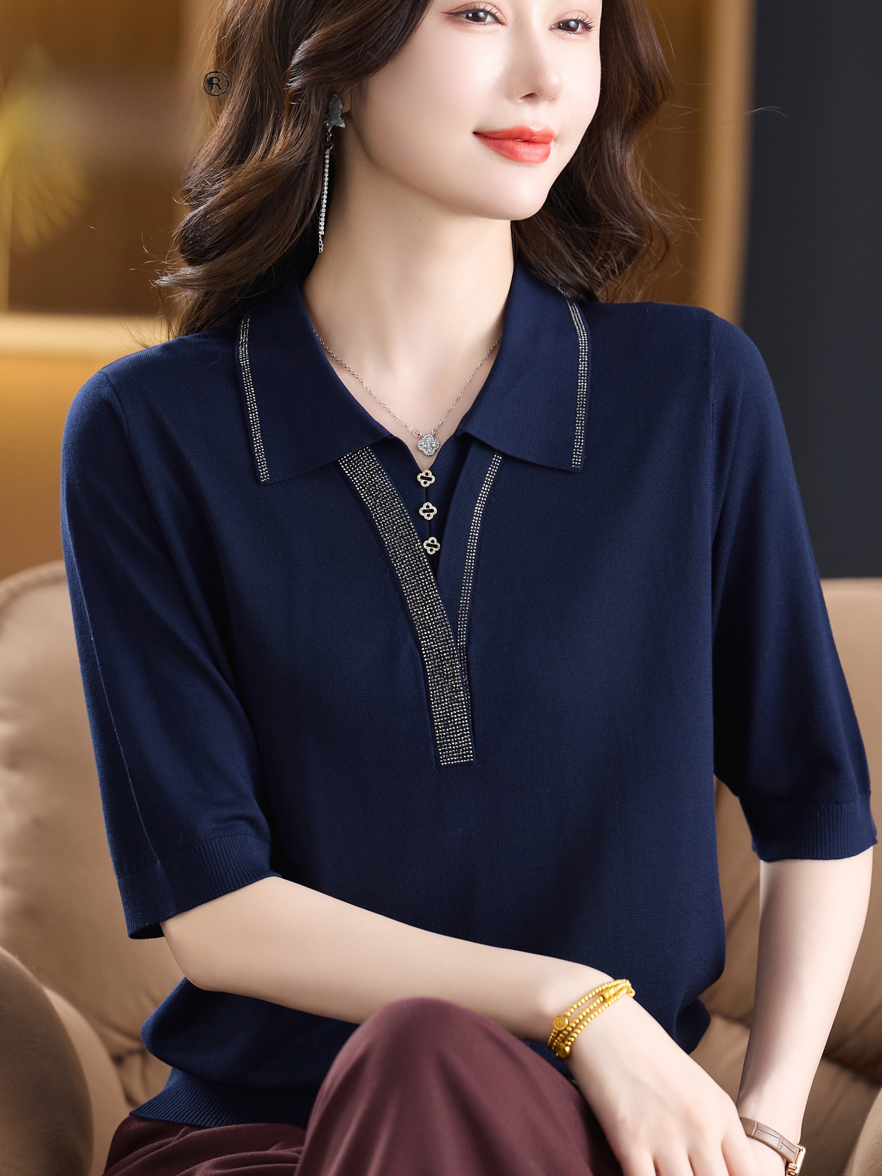 Fashionable V-Neck Short Sleev - Women Fashion Over 60 บทวิจารณ์และราคา
