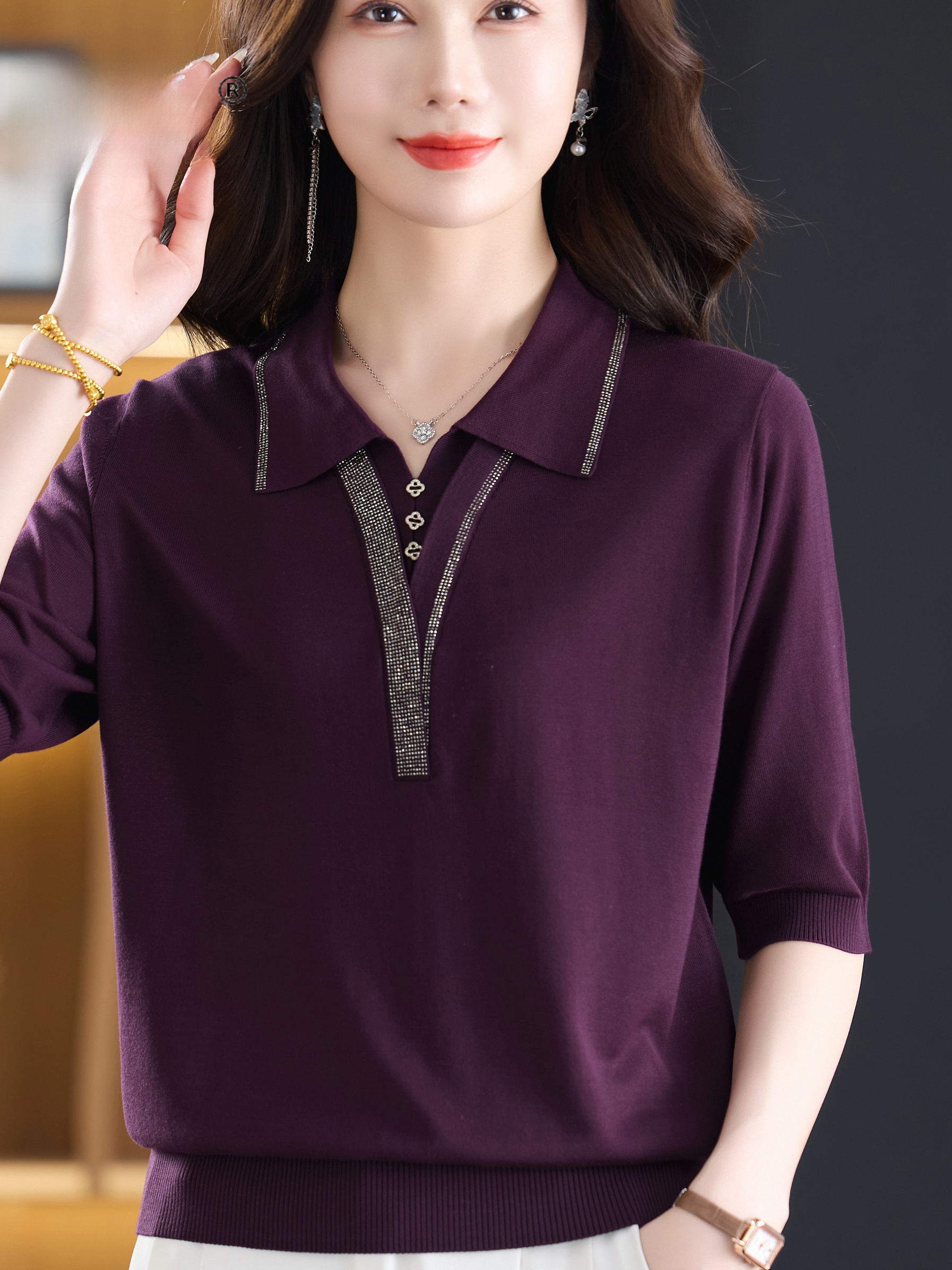Fashionable V-Neck Short Sleev - Women Fashion Over 60 บทวิจารณ์และราคา