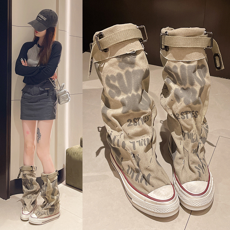 Graffiti High Top Canvas Shoes - Women'S Fashion Boots 2025 บทวิจารณ์และราคา