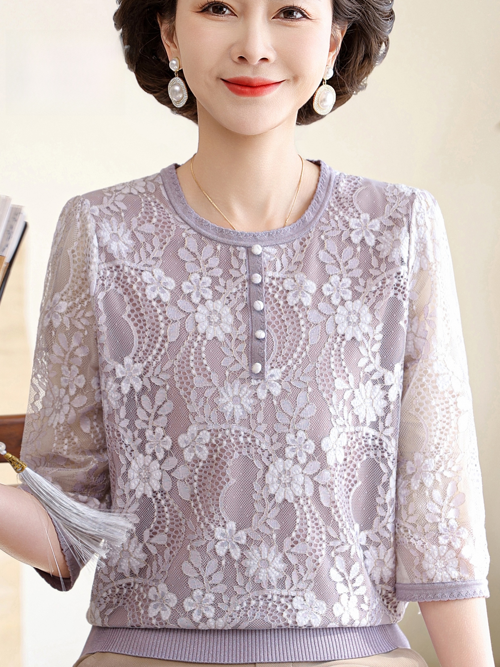 Summer Lace Splice V-Neck Thre - Women Fashion Over 60 บทวิจารณ์และราคา