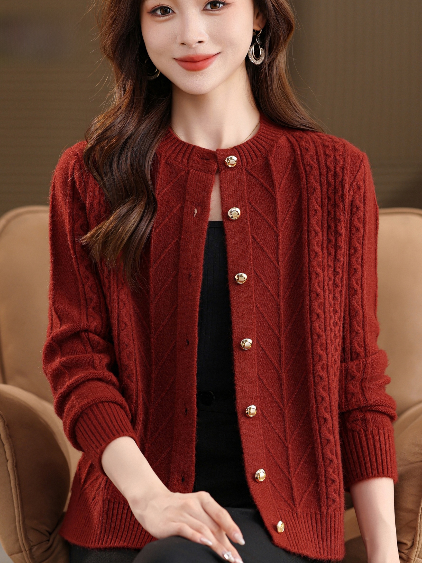 Thickened Knitted round Neck O - Women Fashion Over 60 บทวิจารณ์และราคา