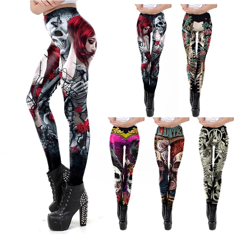 Fashion Skull Rose Print Leggi - Women'S Fashion Leggings บทวิจารณ์และราคา