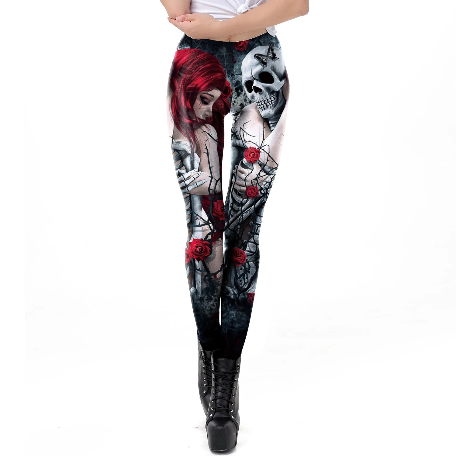 Fashion Skull Rose Print Leggi - Women'S Fashion Leggings บทวิจารณ์และราคา