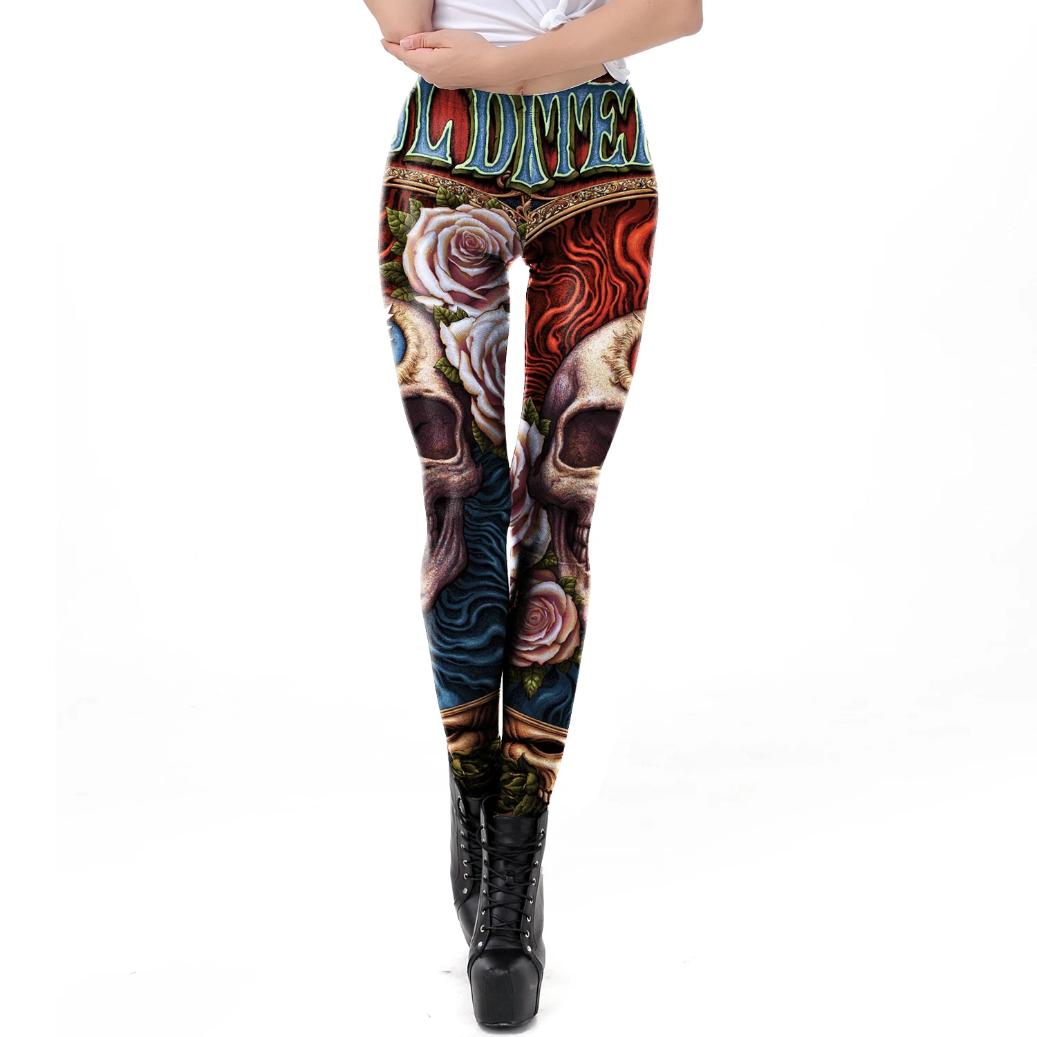 Fashion Skull Rose Print Leggi - Women'S Fashion Leggings บทวิจารณ์และราคา