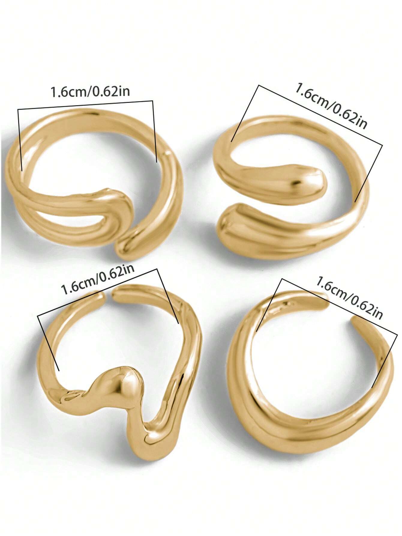 4pcs Abstract Liquid Shape Adj - Women'S Fashion Rings Gold บทวิจารณ์และราคา