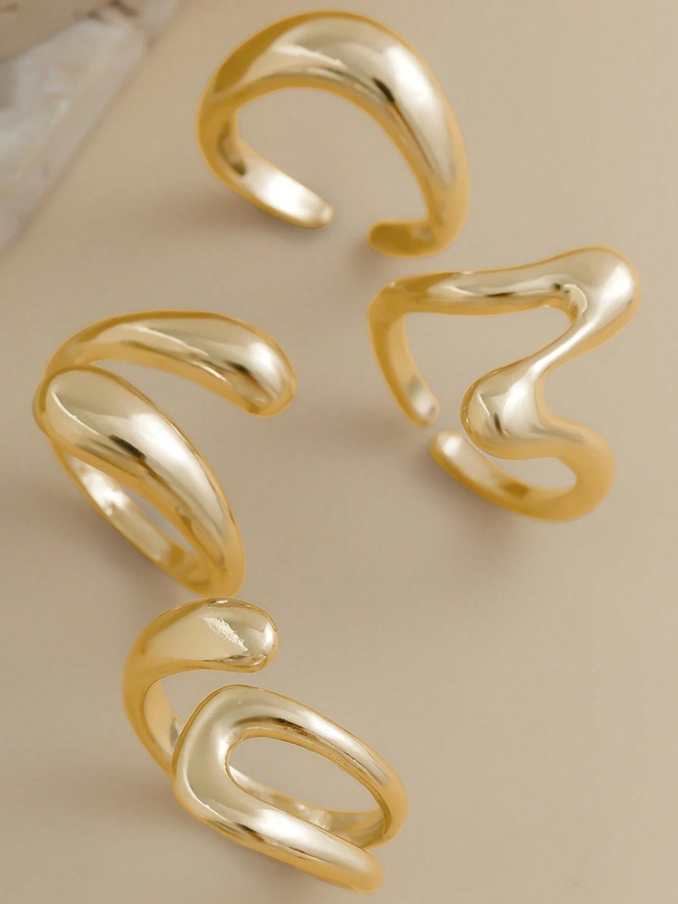 4pcs Abstract Liquid Shape Adj - Women'S Fashion Rings Gold บทวิจารณ์และราคา