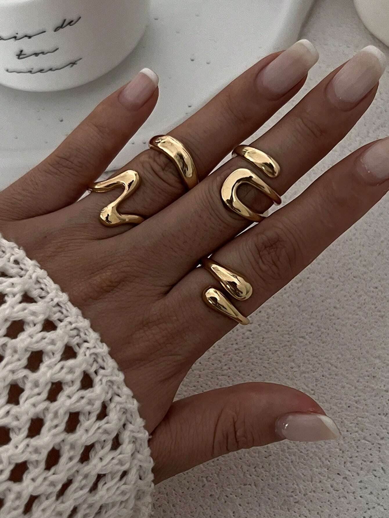 4pcs Abstract Liquid Shape Adj - Women'S Fashion Rings Gold บทวิจารณ์และราคา