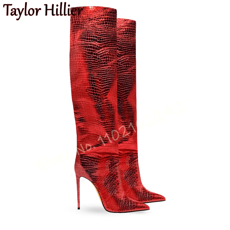 Green Snake Print Straight Boo - Women'S Fashion Knee High Boots บทวิจารณ์และราคา