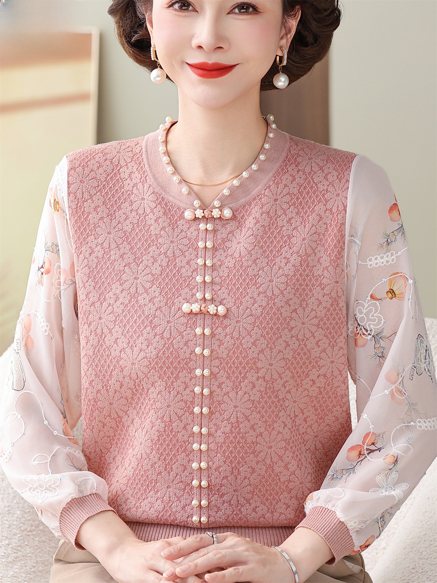 Ice Silk T-Shirt with Lace Sle - Women Fashion Over 60 บทวิจารณ์และราคา