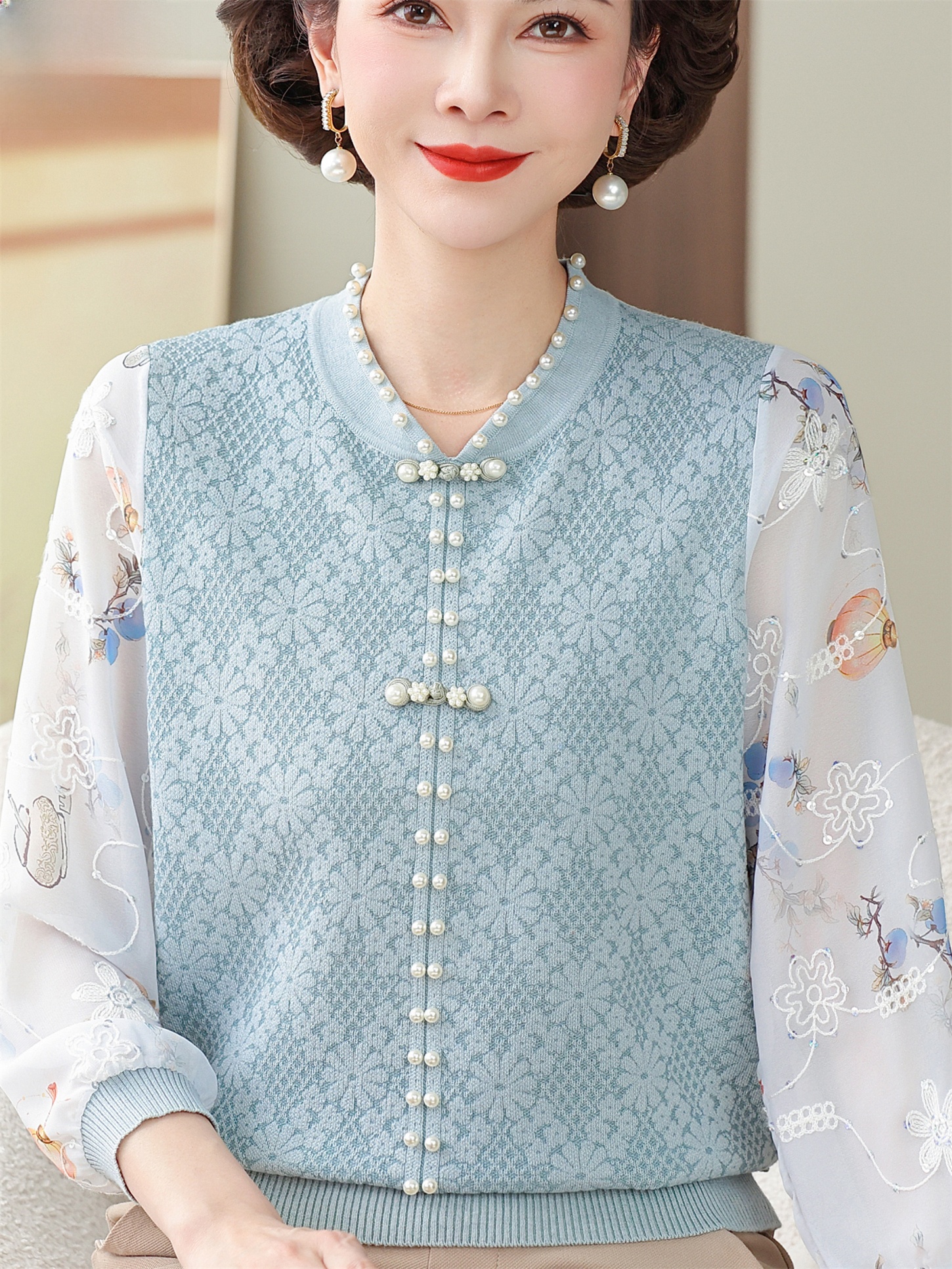 Ice Silk T-Shirt with Lace Sle - Women Fashion Over 60 บทวิจารณ์และราคา