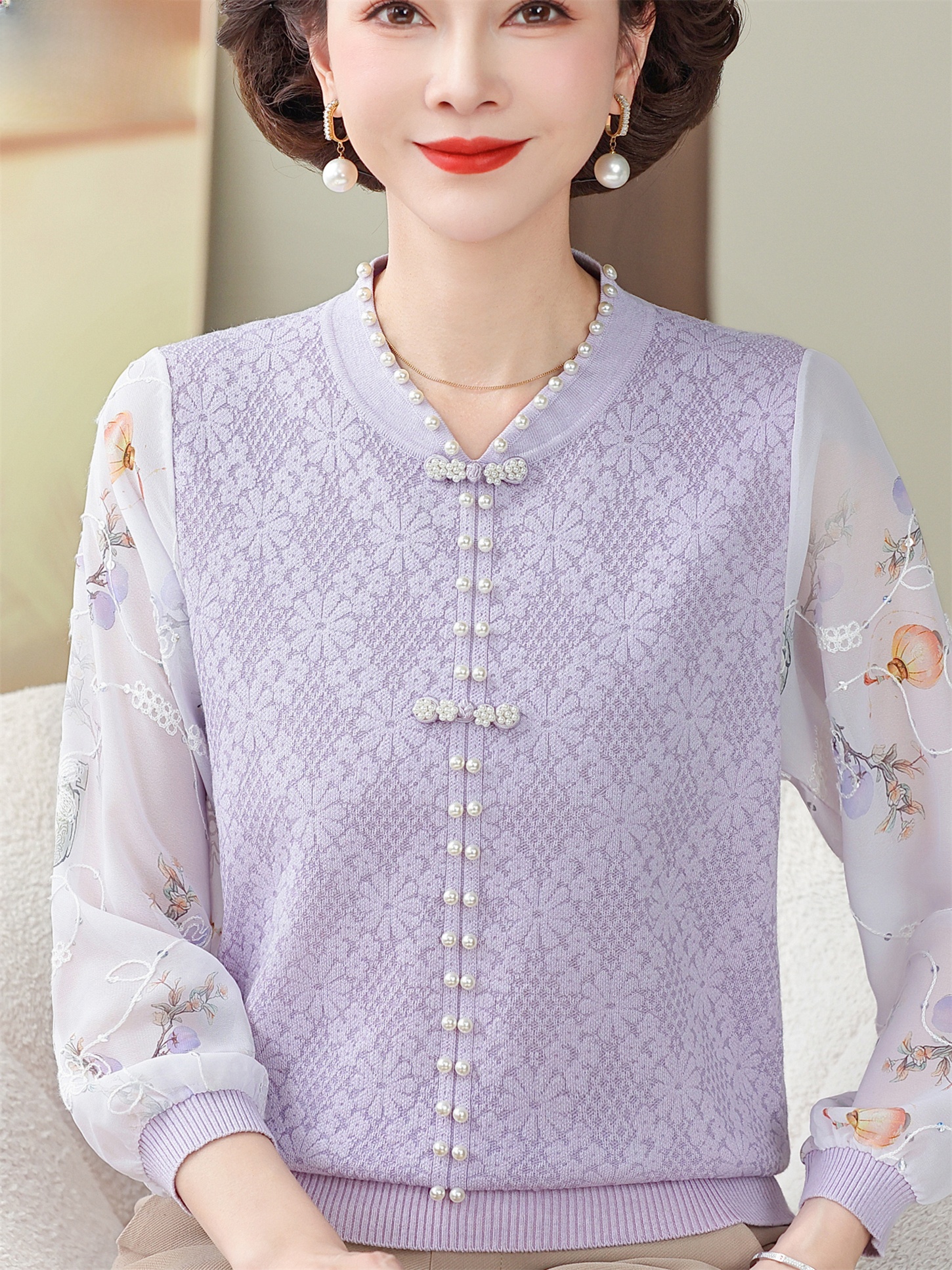 Ice Silk T-Shirt with Lace Sle - Women Fashion Over 60 บทวิจารณ์และราคา